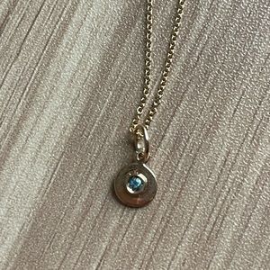 Birth Jewel mini disk charm with blue zircon, yellow gold, includes chain